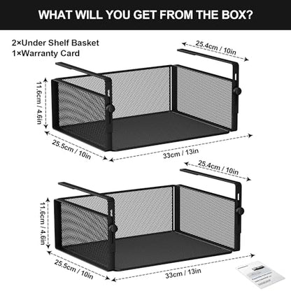AmonHouseware 2Pack Under Shelf Basket,Adjustable Hanging Holder,Black | Under Cabinet Shelf Add-on, Slide-in Baskets,Storage for Laundry Room Kitchen Pantry Desk Bookshelf Counter Cupboard - color: Black