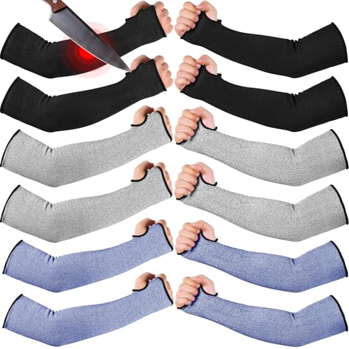 JaGely 6 Pairs Level 5 Cut Resistant Sleeves with Thumb Hole 18 Inches Arm Protection Sleeve Farmer Gardening (Black,Gray,Blue) - color: Black, Gray, Blue, size: Classic