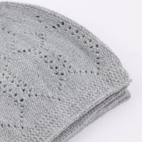 Muslim Kufi Hats for Men, Velvet Crochet Islamic Prayer Cap, Stretchable, Breathable Knit Skull Beanie,Standard Size - color: Ajur - Black Grey
