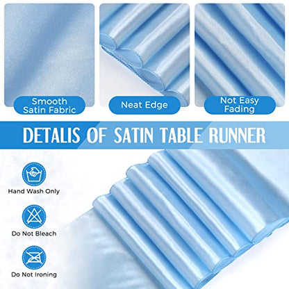 Breling 8 Pack Winter Baby Blue and White Disposable Plastic Tablecloths and Satin Table Runner Set, 54 x 108 Inch Tablecloth, 12 x 108 Inch Table Runners for Wedding Birthday Baby Shower New Year - color: Blue and White