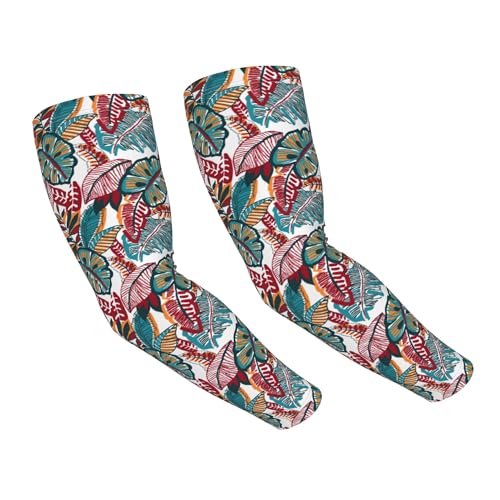 Arm Sleeves Outdoor Garden Sports Cooling Sun Sleeve for Women Men Farm - color: Hawaiian Leaves Tropical
