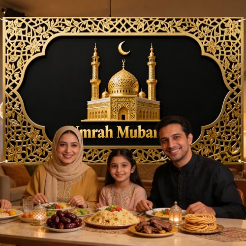 Nuxovilar Umrah 무바라크 모스크 배너 폴리에스터 109.2 x 180cm(43 x 71인치) - 모스크, 이벤트, 야외 장식용 라마단 배너 - color: CC01388
