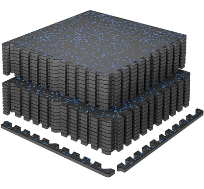 SUPERJARE 0.79'' Extra-Thick Exercise Equipment Mats, 18 Pcs 72 Sq Ft Rubber Top Floor Tiles with High Density EVA Foam, Interlocking Gym Flooring for Home Gym, Workout Mat, Black/Blue - size: 18 Tiles (72 Sq Ft)