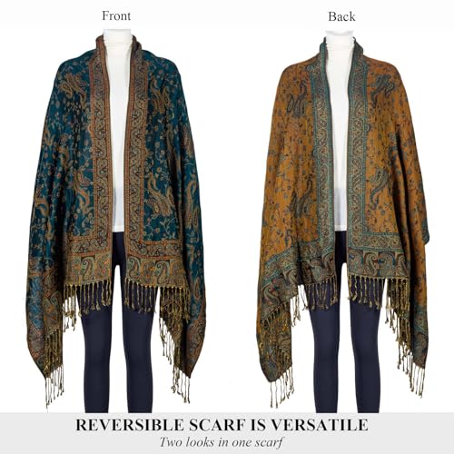 TUSHUSTY Pashmina Feel Shawls Wraps Rave Scarf for Women Soft Silky Reversible Men Scarves Hijab - color: Dark Green