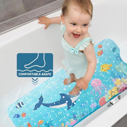 LNOND Bath Mat for Tub for Kids, Toddler Bathtub mat Non Slip, Sharks Fish Kids Bath Mats for Bathroom Non Slip with Drain Holes and Suction Cups,Machine Washable (40 X 16 Inch) - color: Sharks Fish