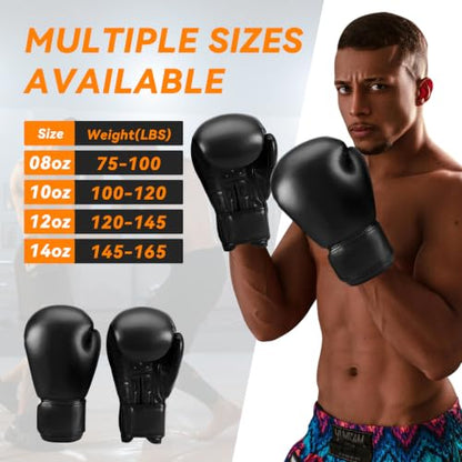 Boxing Gloves for Men and Women,PU Leather Breathable Pro Training Gloves,Hook and Loop Closure Boxing Training Gloves for Sparring MMA Kickboxing Muay Thai - size: 08 oz