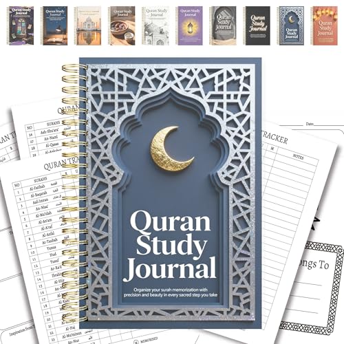 Premium Quran Study Journal - A5 Spiral Bound Islamic Reflection Notebook with 120 Pages 100gsm Thick Paper - Arabic & Translation Tracker for Daily Quranic Study, Memorization & Ramadan Gifts (Navy Crescent) - color: Navy Crescent