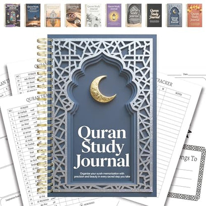 Premium Quran Study Journal - A5 Spiral Bound Islamic Reflection Notebook with 120 Pages 100gsm Thick Paper - Arabic & Translation Tracker for Daily Quranic Study, Memorization & Ramadan Gifts (Navy Crescent) - color: Navy Crescent