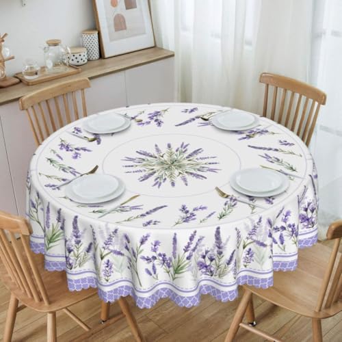 Lavender Tablecloth, Spring Summer Purple Floral Watercolor Elegant Farmhouse Seasonal Water Resisitant Wipeable Table Cover for Dining Kitchen Living Room Home Party Holiday Decor 36 inch Round - color: Floral10, size: 36" (Round)