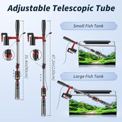Fish Tank Cleaner, Aquarium Gravel Cleaner, 530GPH/32W Electric Fish Tank Cleaning Tools, Adjustable Water Flow Fish Tank Gravel Cleaner Vacuum, Aquarium Cleaner Kit for Water Chang, Wash Sand (Red)