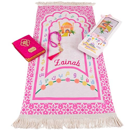 IEF Personalized Eid Gifts Prayer Mat, Birthday Gifts Quran Prayer Beads Set, Anniversary Gift Chenille Prayer Rug Pearl Prayer Beads Arabic Quran for Girls (Girl, Model-2) - color: Model-2