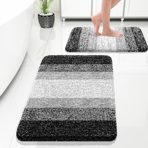 OLANLY Micorfiber Bathroom Rug Set 2 Piece, Soft Absorbent Bath Mats, Black - color: Black, size: 30" X 20" + 24" X 16"