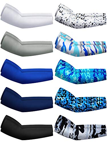 Hicarer 10 Pairs UV Compression Arm Sleeve Cooling(Blue Series, Novel Camo)