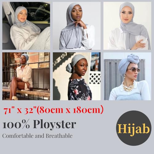 Harewom Muslim Hijab for Women Soft Stretch Headscarf Large Plain Turban Wrap Shawl Head Wrap for Everyday Wear - color: Light Grey Hijab Headscarf