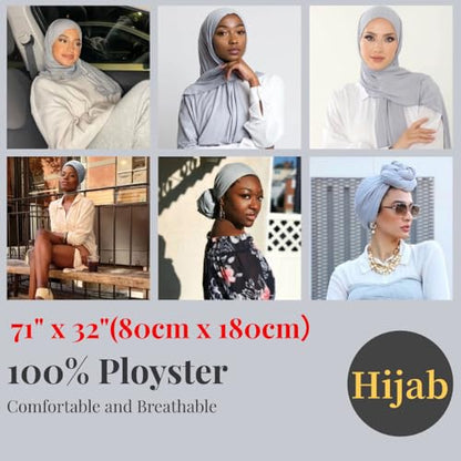 Harewom Muslim Hijab for Women Soft Stretch Headscarf Large Plain Turban Wrap Shawl Head Wrap for Everyday Wear - color: Light Grey Hijab Headscarf