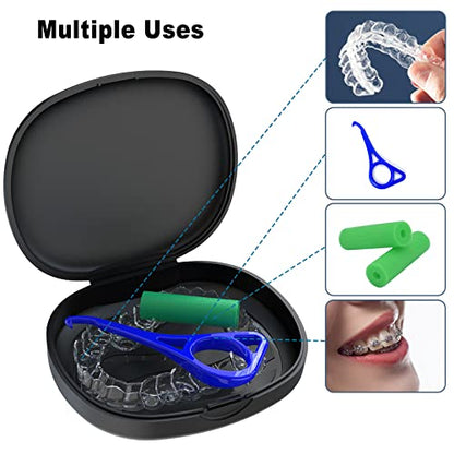 BVN 2PCS Retainer Case Denture Case - Slim Orthodontic Dental Case for Mouth Guard, Teeth Aligner & Night Guard - Black Storage Holder