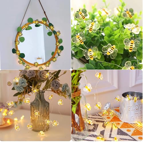 Bee Decor String Lights 10ft with 30pcs Honeybee Shaped LED Bulb Battery Operated Fairy Lights for DIY Indoor Bedroom Baby Shower Party Wedding Patio Christmas - style: Bee