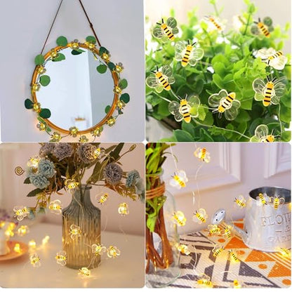 Bee Decor String Lights 10ft with 30pcs Honeybee Shaped LED Bulb Battery Operated Fairy Lights for DIY Indoor Bedroom Baby Shower Party Wedding Patio Christmas - style: Bee