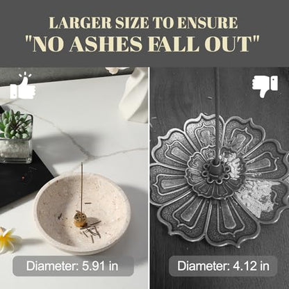 Koville Natural Marble Incense Holder, Incense Holder for Sticks with 9 Holes, Handmade Incense Burner Ash Catcher for Meditation Yoga SPA, Balsam Fir/Palo Santo/Sage/Cone (RoyalBeige) - color: D=150-royalbeige