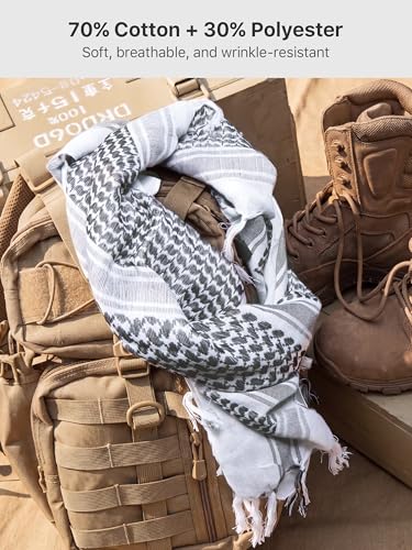 FREE SOLDIER Scarf Military Shemagh Tactical Desert Keffiyeh Head Neck Scarf Arab Wrap with Tassel for Men Women - color: Alabaster White