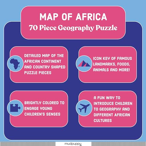 Mudpuppy Map of Africa – 70 Piece Geography Puzzle with Country-Shaped Pieces and Iconic Landscapes Cultural Items and More - style: Map of Africa