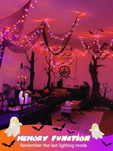 2 Pack 200 LED Battery Operated Halloween Lights, 8 Modes String Lights - color: Orange and Purple, size: 2PK(100LED)