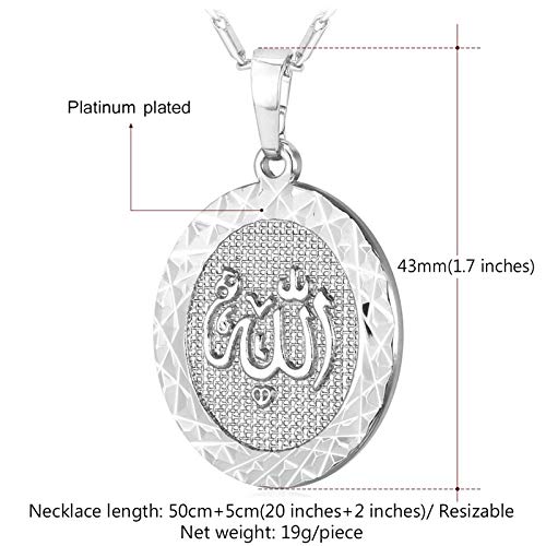 U7 Allah Pendant Necklace with Chain Platinum / 18K Gold Plated Muslim Jewelry Islamic Pendant - color: 05.Platinum Plated