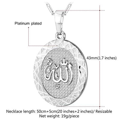 U7 Allah Pendant Necklace with Chain Platinum / 18K Gold Plated Muslim Jewelry Islamic Pendant - color: 05.Platinum Plated