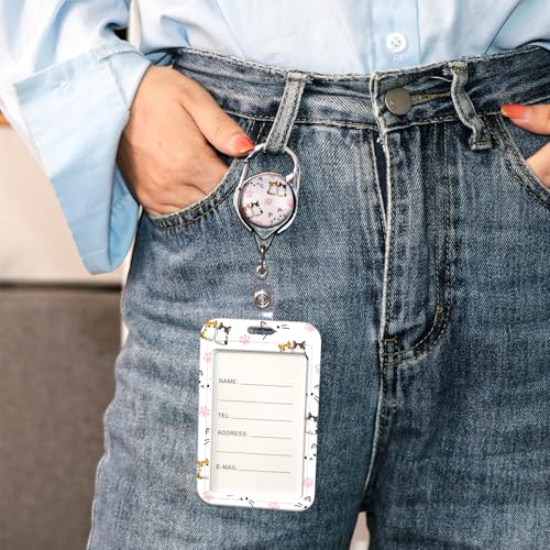 Cats Lanyard Badge Holder Retractable Clip, Vertical ID Card Protector & Badge Reel with Belt Clip Cute Design for Girls Kids Women - color: Cute Cat