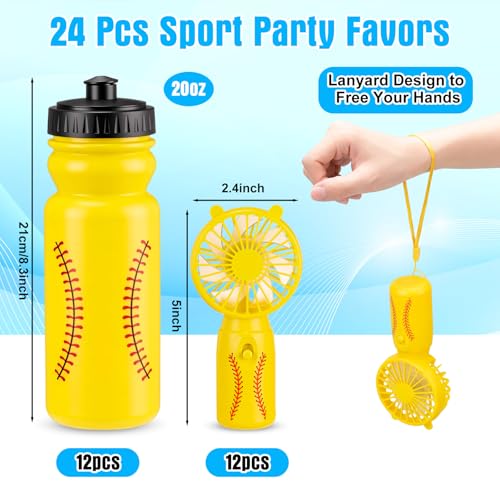 Potchen 24 Pcs Softball Water Bottles & Mini Portable Fan Set 20 oz Reusable Squeeze Bottles Bulk Handheld Fans Softball Party Favors for Team Gifts Sport Goodie Bag Stuffers Accessories