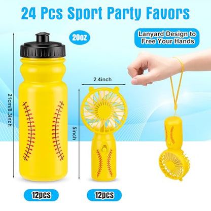 Potchen 24 Pcs Softball Water Bottles & Mini Portable Fan Set 20 oz Reusable Squeeze Bottles Bulk Handheld Fans Softball Party Favors for Team Gifts Sport Goodie Bag Stuffers Accessories