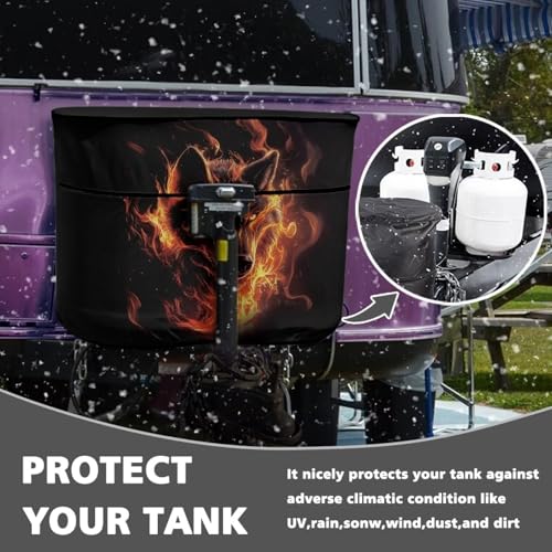 Fire Wolf Dual 20lb Propane Tank Cover with Zipper Dust-Proof Weather Resistant Gas Cylinder Cover Easy to Stall - color: Fire Wolf Print, size: S(20LB)