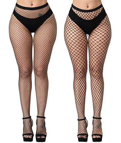 E-Laurels Womens High Waist Patterned Fishnet Tights Suspenders Pantyhose Thigh High Stockings Black - color: Black 2 Pcs M+l
