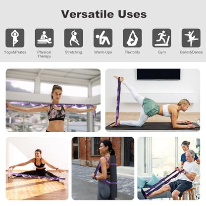 Durable Non-Elastic Stretch Strap for Physical Therapy and Yoga, 10 Loops Stretching Band for Pilates, Flexibility, Exercise - Ideal for Men & Women - color: ‎Purple