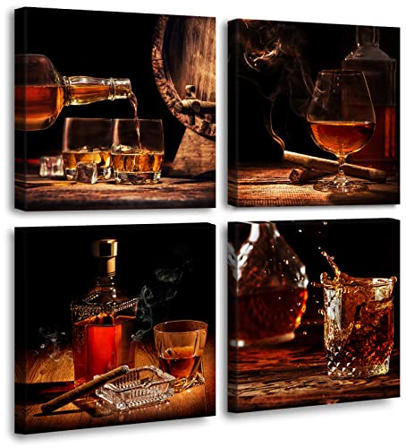 Retro Wine Kitchen Wall Art, 12x12 inch Set-of-4 Framed - color: orange-01, size: 12"L x 12"W x 4 Pieces