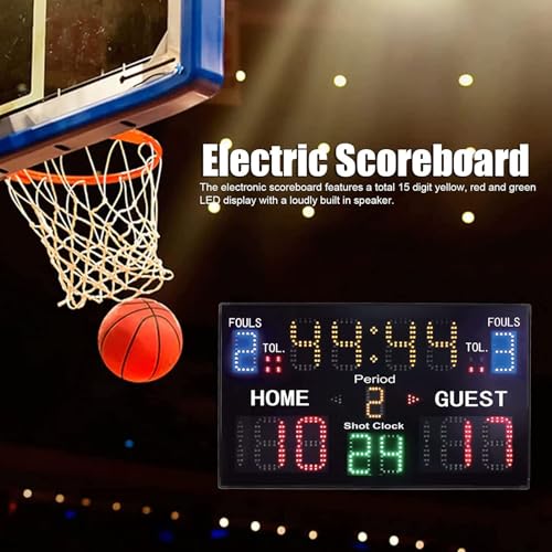 Basketball Game Scoreboard, 15-digit Electronic Scoreboard, LED Digital Tabletop Scoreboard Timer, Suitable for Multi-sport Indoor,Black
