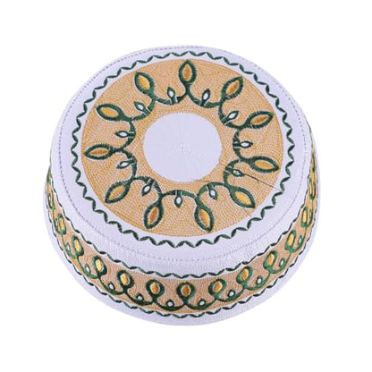 Muslim Prayer Kufi Hat Men Islam Skull Embroidery Cap Beanie Hat Arabian Omani Turkish Prayer Headwear Eid Gift - color: Ginger Color