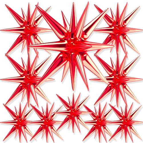 PartyWoo Red Star Foil Balloons 10pcs Different Sizes Pack of 42 27 22 Inch Explosion Spike Mylar Balloons for Graduation Wedding Anniversary Birthday Bachelorette Engagement Party Decorations - color: Red, size: 10 PCS - 42&27&22 Inch