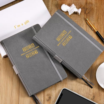 Planner 2026-2027 - 2026-2027 Planner Weekly and Monthly, Jul. 2026 - Jun. 2027, 5.75" x 8.25", Leather Planners with Thick Paper, Hardcover, Pen Loop, Back Pocket with Notes Pages - Grey - color: Grey