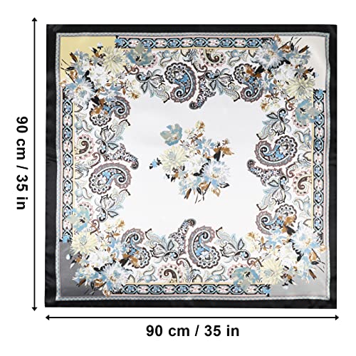 AWAYTR 35” Large Satin Square Head Scarf - 2Pcs Silk Like Floral Head Scarves Square Satin Hair Scarf Bandanas for Women - color: Cashews (Black+red)