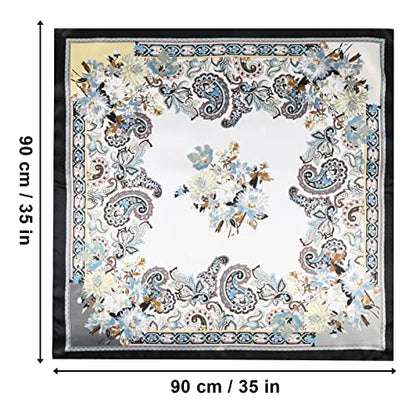 AWAYTR 35” Large Satin Square Head Scarf - 2Pcs Silk Like Floral Head Scarves Square Satin Hair Scarf Bandanas for Women - color: Cashews (Black+red)