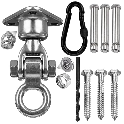 1500 LBS Heavy Duty Swing Hanger | 304 Stainless Steel Swivel Hanging Hardware with Oval Hooks | for Porch Swing, Hammock, Punching Bag, Playground,Hanging Chair (3 holes-360°+180°) - size: 3 holes-360°+180°