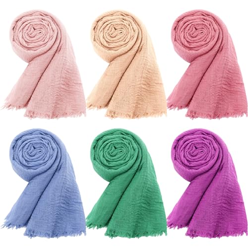 Geyoga 6 Pcs Women Cotton Scarf Crinkle Hijab Wrap - color: Bright Colors