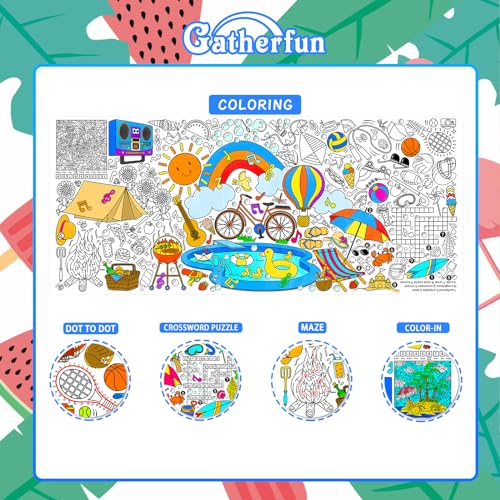 Gatherfun 교실용 자이언트 컬러링 포스터 - 80.9 x 182.9cm(31.5 x 72인치) 다용도 여름 활동 포스터/테이블 커버 학교 파티, 생일 및 특별 이벤트 장식용 - style: 코스탈