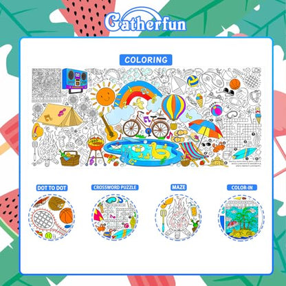 Gatherfun 교실용 자이언트 컬러링 포스터 - 80.9 x 182.9cm(31.5 x 72인치) 다용도 여름 활동 포스터/테이블 커버 학교 파티, 생일 및 특별 이벤트 장식용 - style: 코스탈