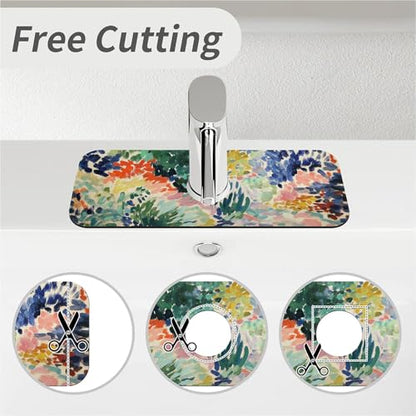 Kitchen Sink Splash Guard，Enchanting garden-1 Faucet Mat Sink Gadgets-Super Absorbent Fast Drying Mat Drip Catcher for Kitchen, Bathroom,Sink Mat, Dish Drying Mat, Bathroom(15" X 5.5" ) - color: Enchanting garden-1
