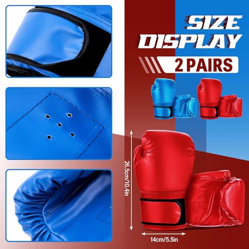 Foilswirl 4-in-1 2 Pairs Boxing Gloves and Punching Mitts Set for Kids, Boxing Gloves Pads Equipment Set for Training, Kickboxing, MMA, Karate, Muay Thai, Taekwondo, Martial Arts - color: Red and Blue