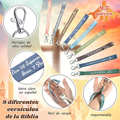 45 PCS Christian Keychains Bulk - color: Spanish