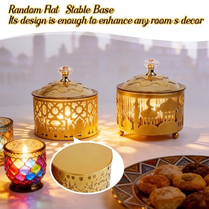 6PCS Ramadan Tray with Lid Eid Mubarak Dinner Plate Ramadan Serving Tray Muslim Islamic Dessert Trays Tableware Dessert Metal Platters Candy Storage Container Pastry Small Display Holder