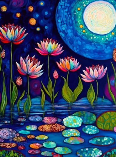 Cross & Glory | Jigsaw Puzzles for Adults | Waterlilies by Moonlight - color: Waterlilies Moonlight